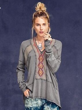 Free People Embroidered Beaded Top size S